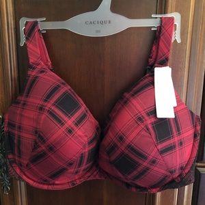 Red Plaid Intuition Push-Up Plunge Style Bra